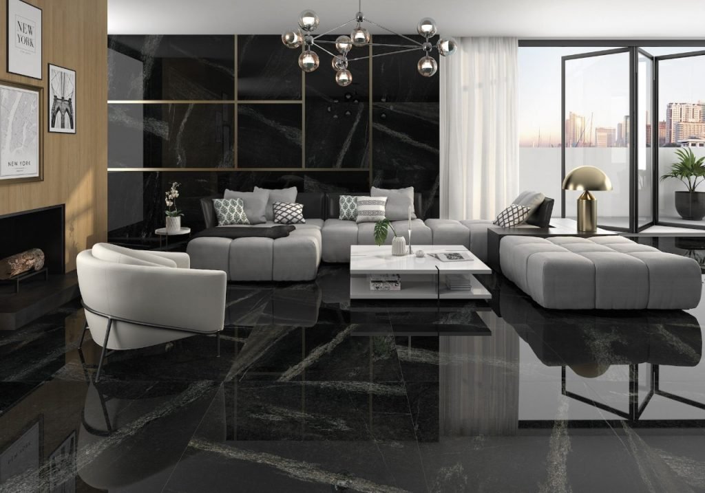 black granite flooring