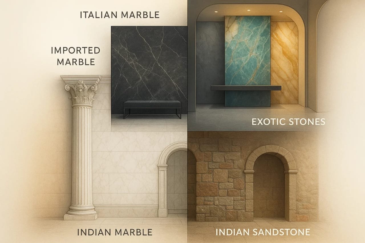 Read more about the article The Evolution of Stone Wall Panels: Italian Marble, Imported Marble, Indian Marble, Granite & Exotic Stones